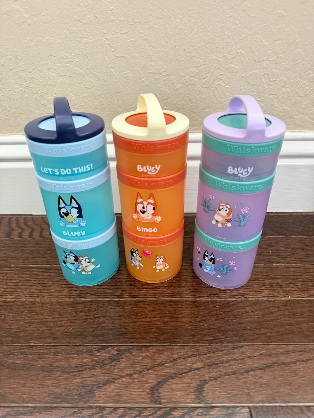 Whiskware Bluey Stacked Snack Containers - Blue, Orange, Purple